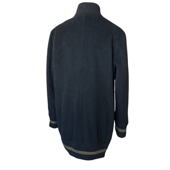 Sam Edelman Long Black Bomber Jacket Womens Size M Wool Blend Gold Accents Indie - Picture 3 of 9